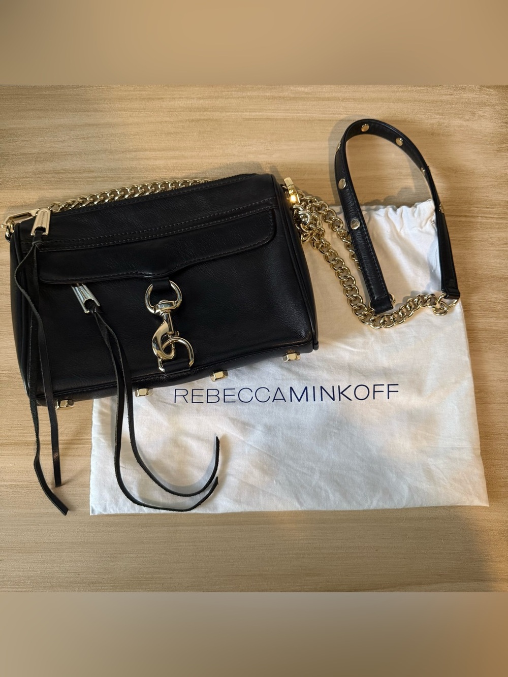 Rebecca Minkoff Black Leather Crossbody Bag Gold Hardware